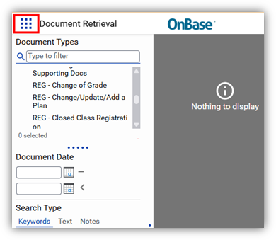 Screenshot of OnBase Document Retrieval