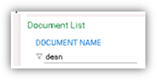 Screenshot of Document List with search term 'dean'