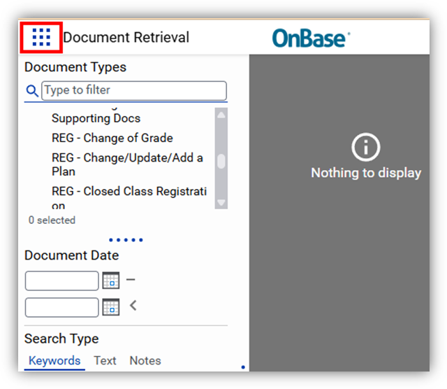 Screenshot of OnBase Document Retrieval