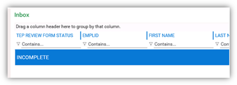 Screenshot of TeP Review Form inbox