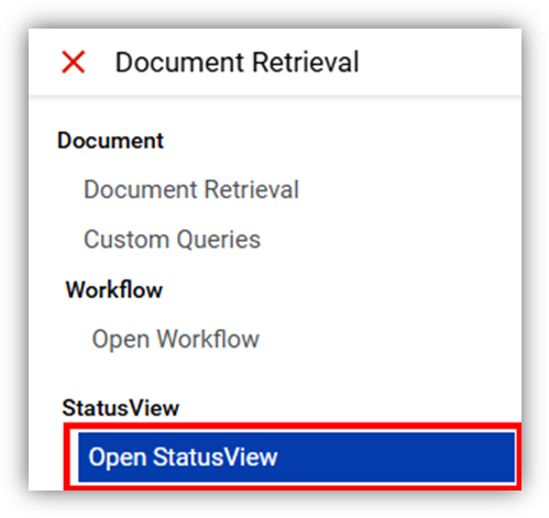 Screenshot of Document Retrieval with Open StatusView selected