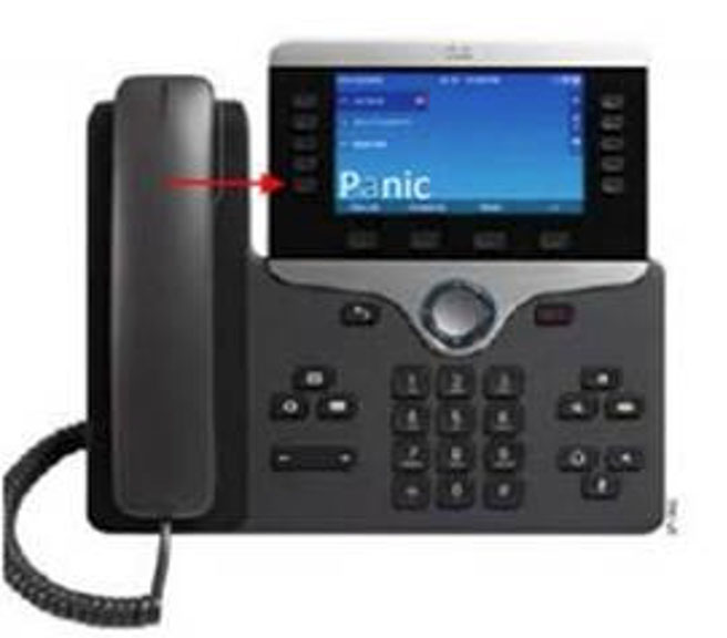 phone with arrow pointing to panic button on the top left of the screen