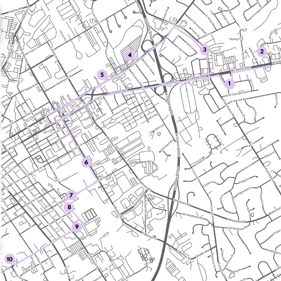 map of the North Campus stops on the West Goshen Loop