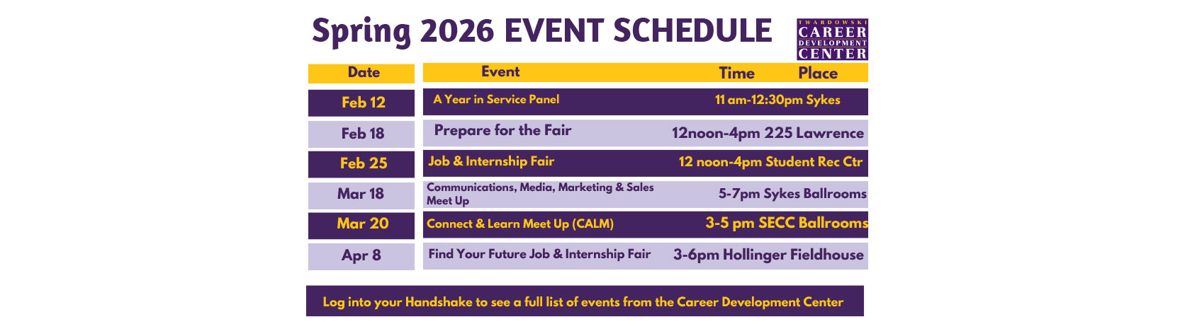 Spring 2026 Event Schedule