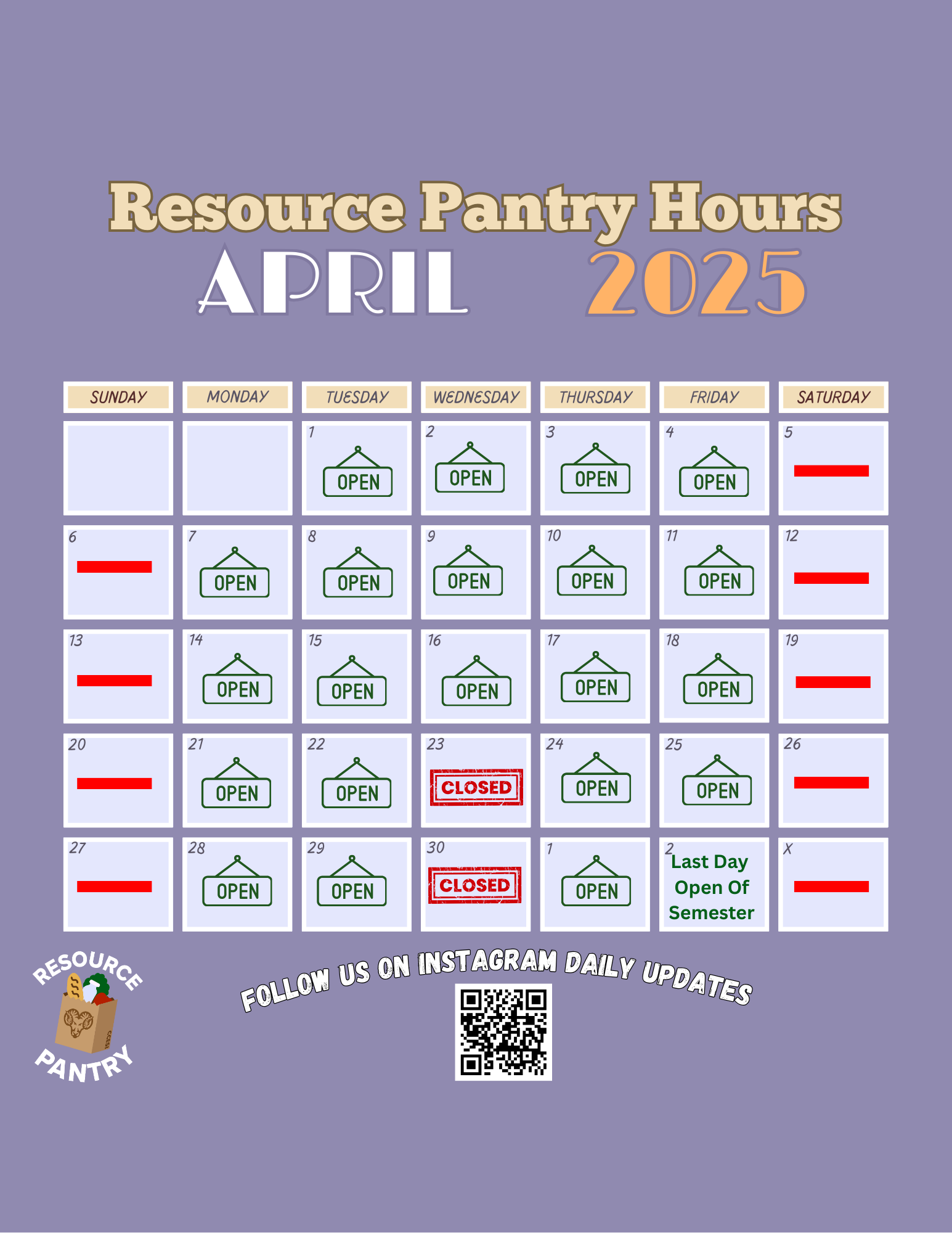 Resource Pantry AprilHours