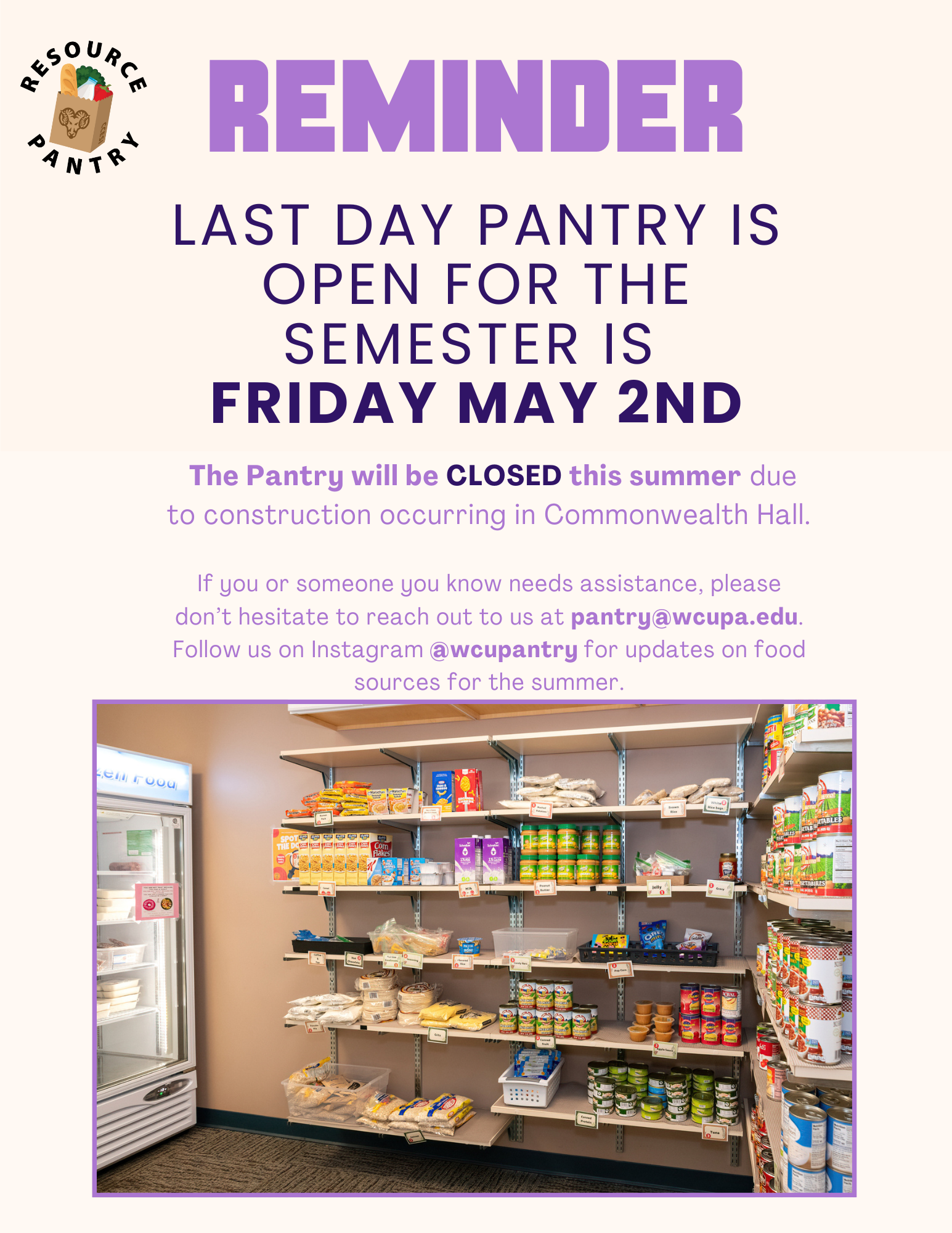 Resource Pantry Spring Hours