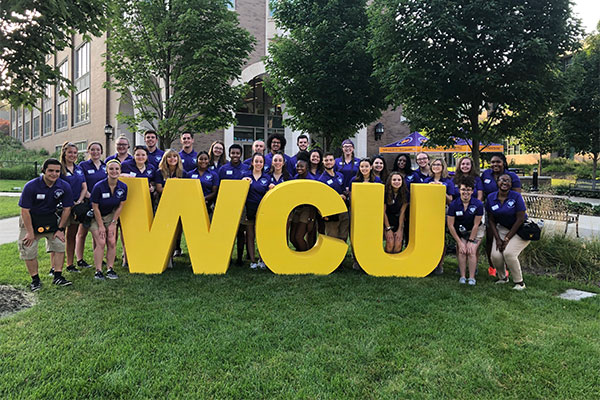 orientation group with WCU letters