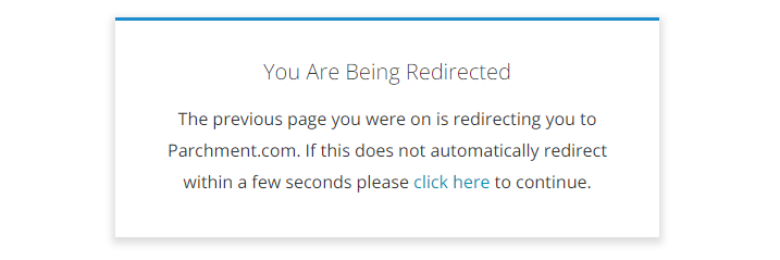 Message showing you are being redirected