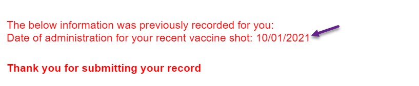 Vaccination Card submission example