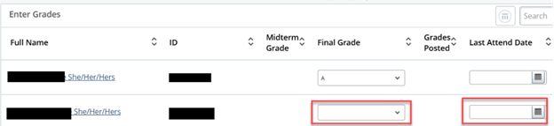 Fig 3: Final Grade and Last Attended fields