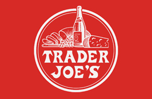 Image of Trader Joe's logo in front of red background