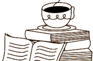 Image of books with a steaming cup on top