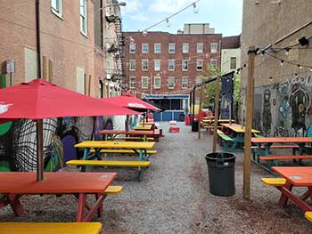 Beer Garden with colorful tables