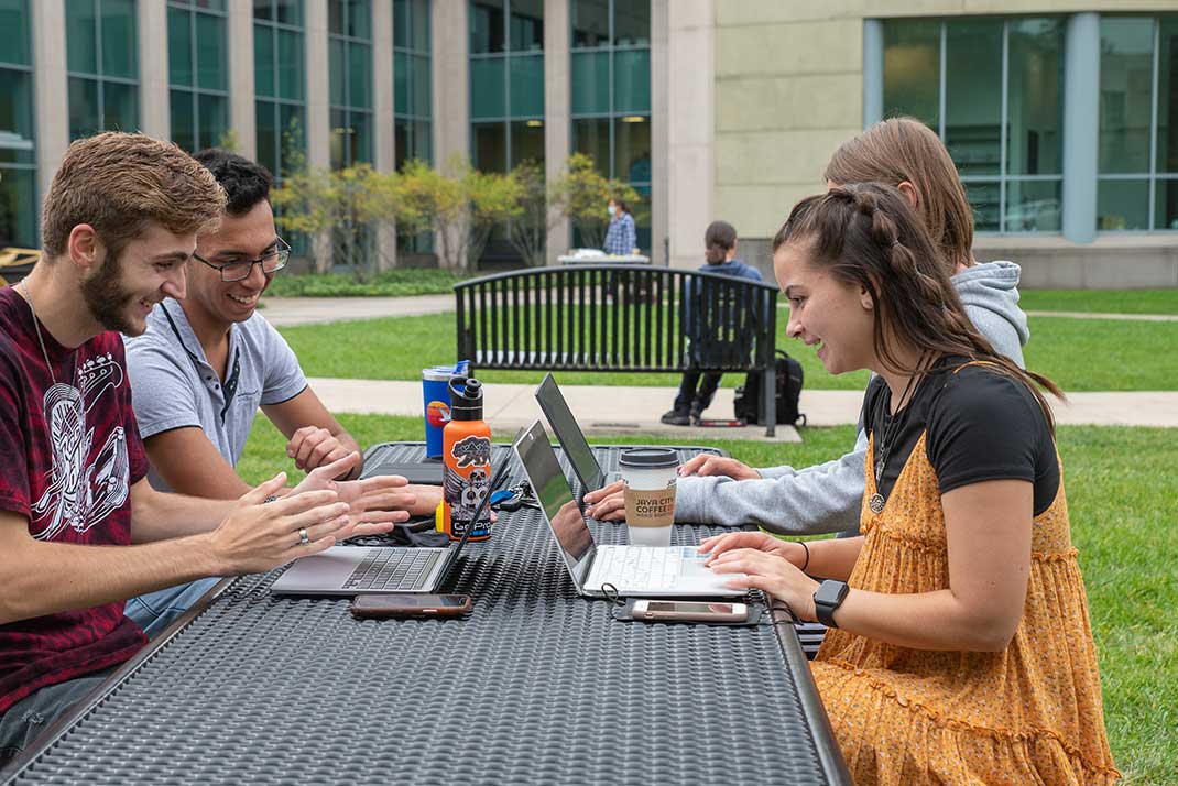 students working at table