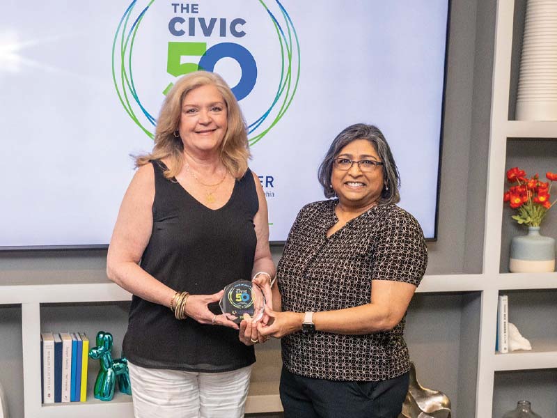 (L-R) Helen Hammerschmidt, associate vice president for communication, operations, and strategy,           WCU Provost’s Office, and Dr. Rita Patel Eng, senior director, WCU Center for Civic Engagement & Social Impact