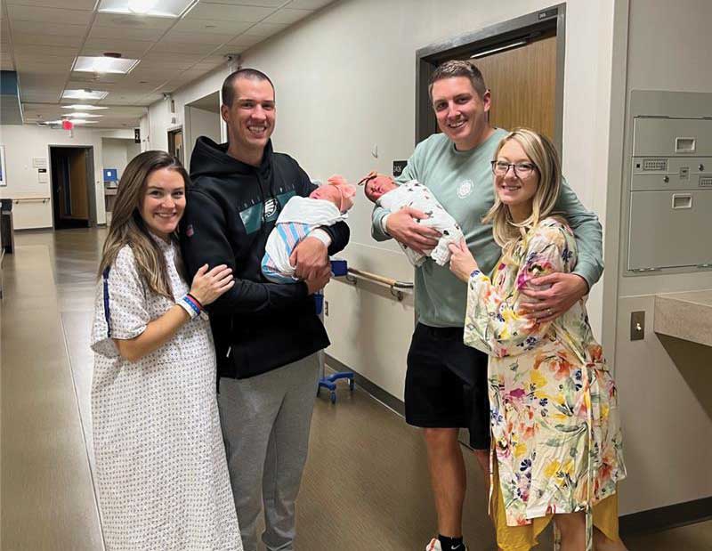 William Scanlan, Jr. ’13 and Brittany (Watts) Scanlan ’15 welcomed Cameron Maeve Scanlan on October 11, 2023 along with Patrick Durning ’13 and Mary Kate (Nolan) Durning ’13, M’20 who welcomed Maisie Lou Durning on October 10, 2023 at the same hospital. William and Patrick were roommates all four years while they attended WCU.