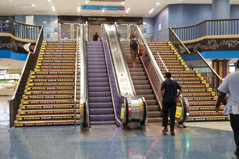 WCU advertising dominates Penn Station in New York City.