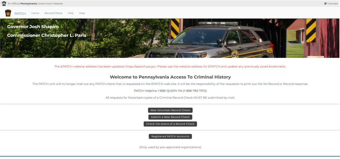 PA State Police Criminal Record Check Online Application