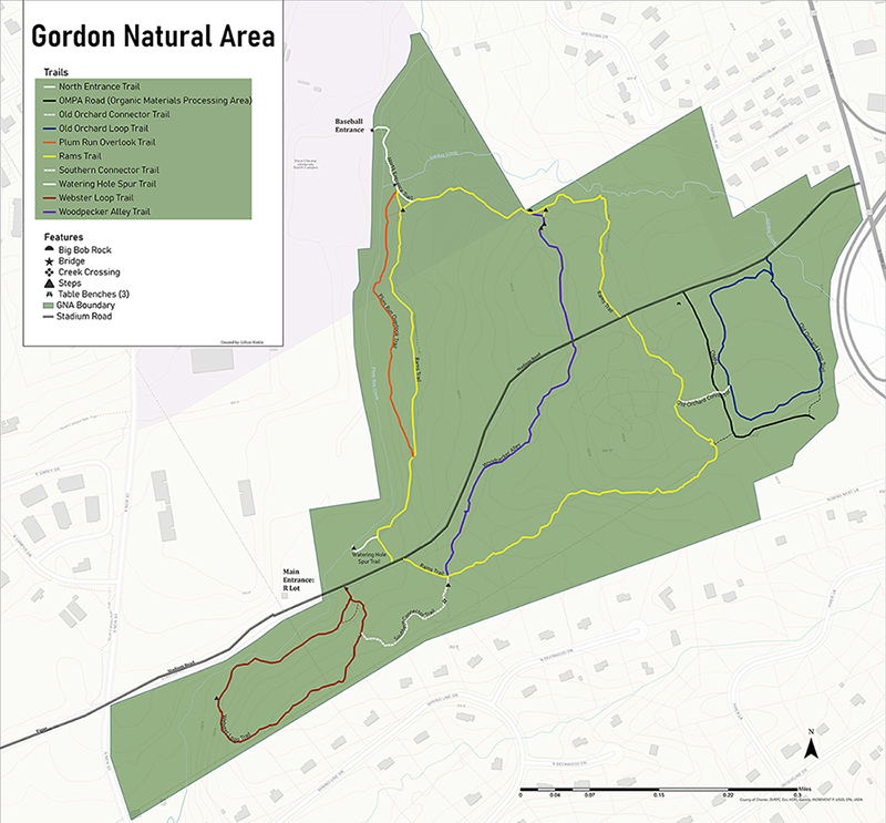 Trail Map of the Gordon Natural Area created by WCU Student Lily Hinkle in 2021
