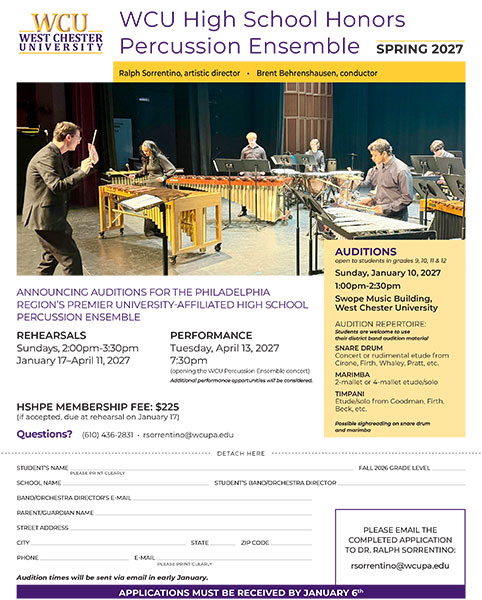 Screenshot of WCU High School Honors Percussion Ensemble flyer