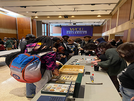 Students working at a table